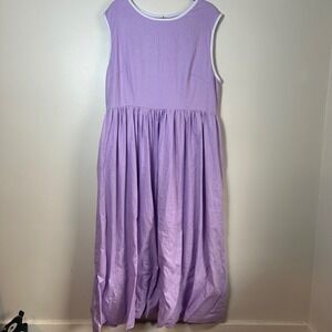 SOL LINEN Maxi Dress Lavender Linen Sleeveless Gathered Waist Women's Size XL